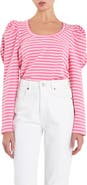 English Factory Stripe Puff Sleeve Knit Top