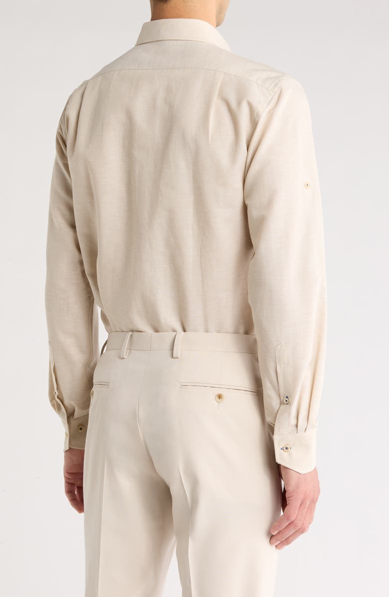 Lorenzo Uomo Trim Fit Textured Cotton & Linen Dress Shirt, Alternate, color, Tan