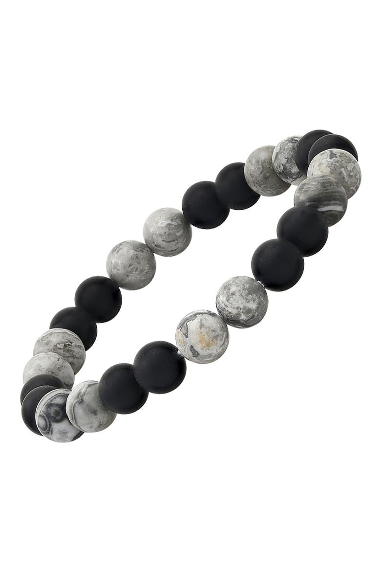 Men's Black Lava & Grey Agate Stone Stretch Beaded Bracelet, Alternate, color, BLACK-GRAY