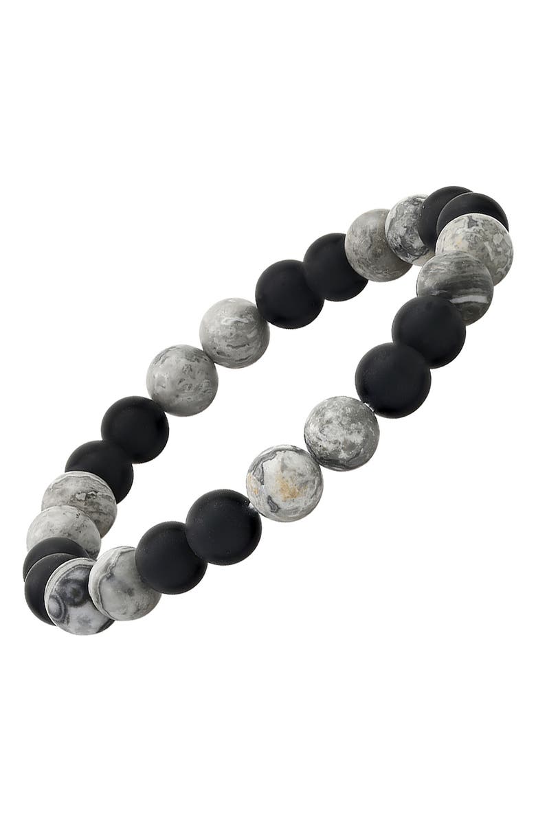 STEELTIME Men's Black Lava & Grey Agate Stone Stretch Beaded Bracelet, Alternate, color, Black-Gray
