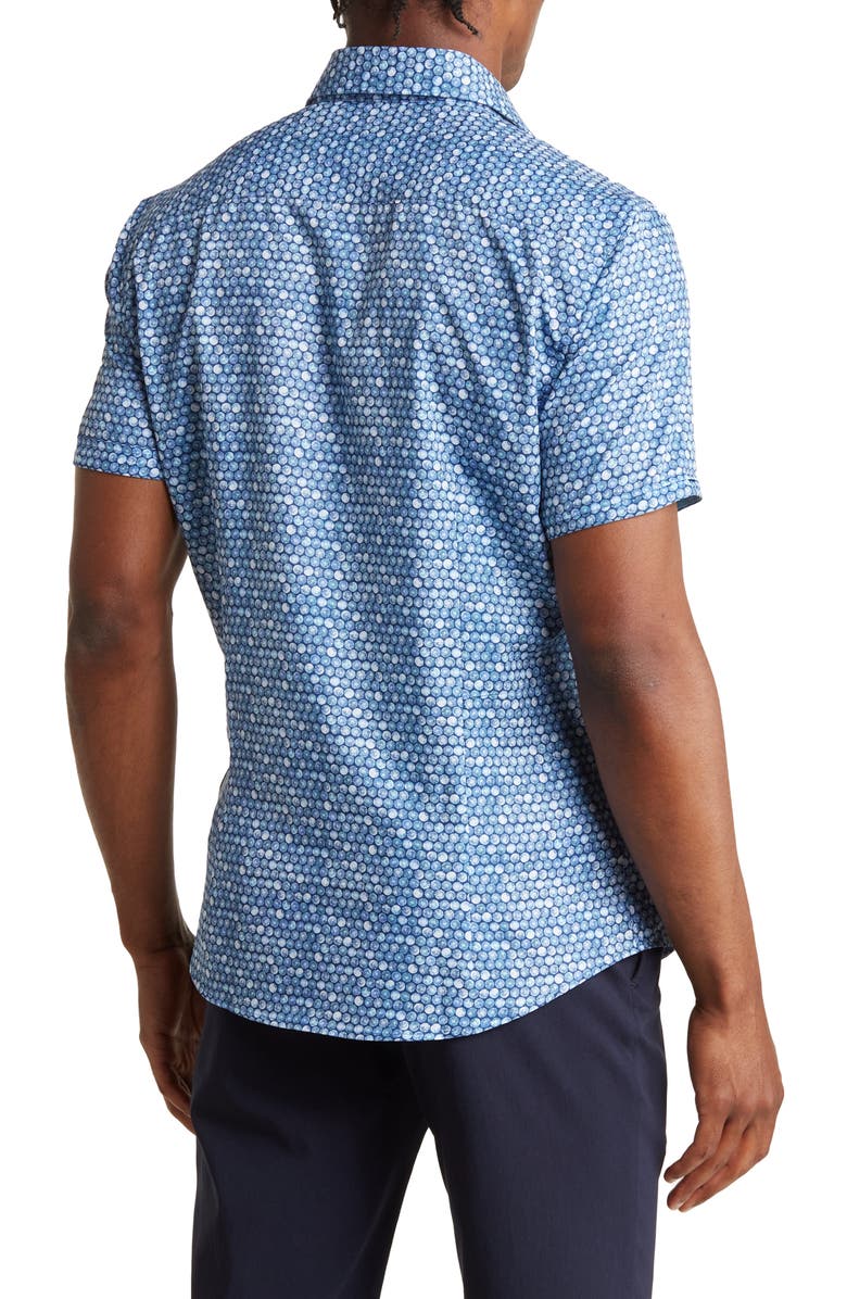 SOUL OF LONDON Geo Dots Short Sleeve Stretch Button-Up Shirt, Alternate, color, Teal Multi