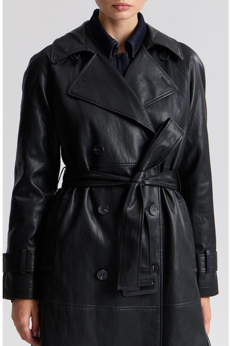 Oversize Raglan Faux Leather Trench Coat, Alternate, color, BLACK