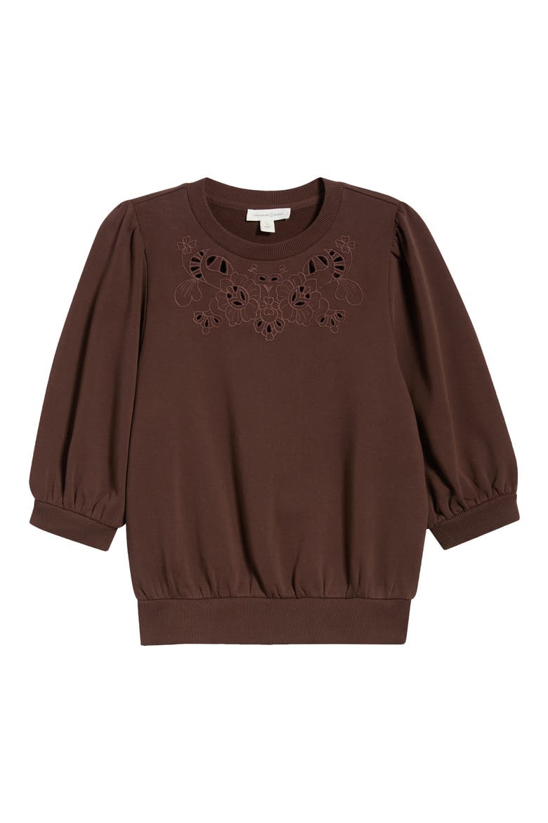 Cutwork Eyelet Sweatshirt, Main, color, BROWN CHICORY