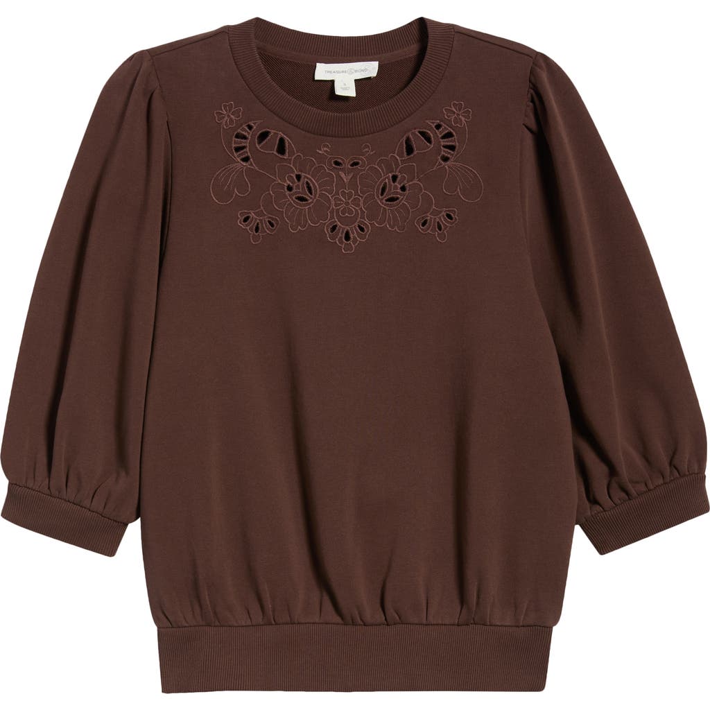 Treasure & Bond Cutwork Eyelet Sweatshirt In Brown