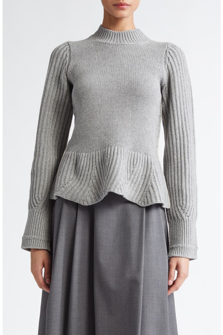 Recycled Cashmere & Organic Cotton Peplum Sweater, Main, color, HEATHER GREY