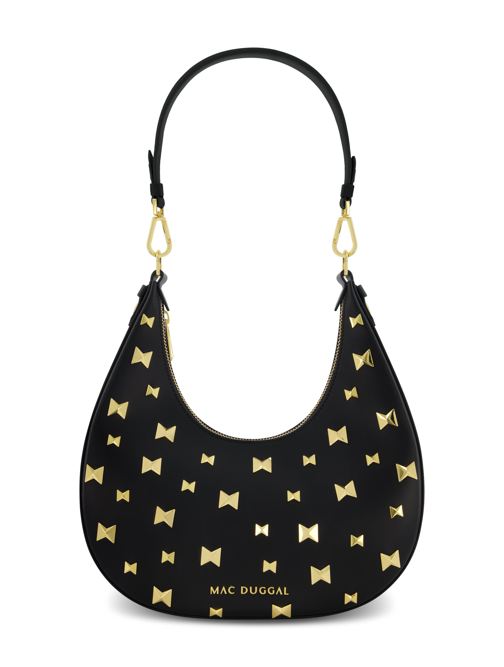 Gold Plated Hardware Leather Hobo Bag, Main, color, Black