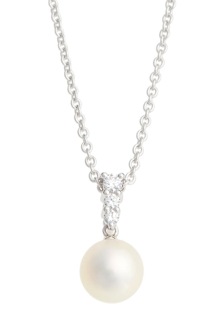 Morning Dew' Akoya Cultured Pearl & Diamond Pendant Necklace, Main, color, WHITE GOLD