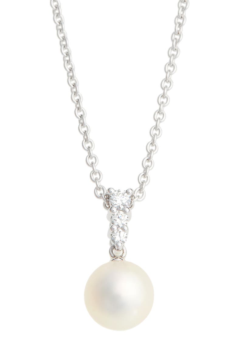 Mikimoto Morning Dew' Akoya Cultured Pearl & Diamond Pendant Necklace, Main, color, White Gold