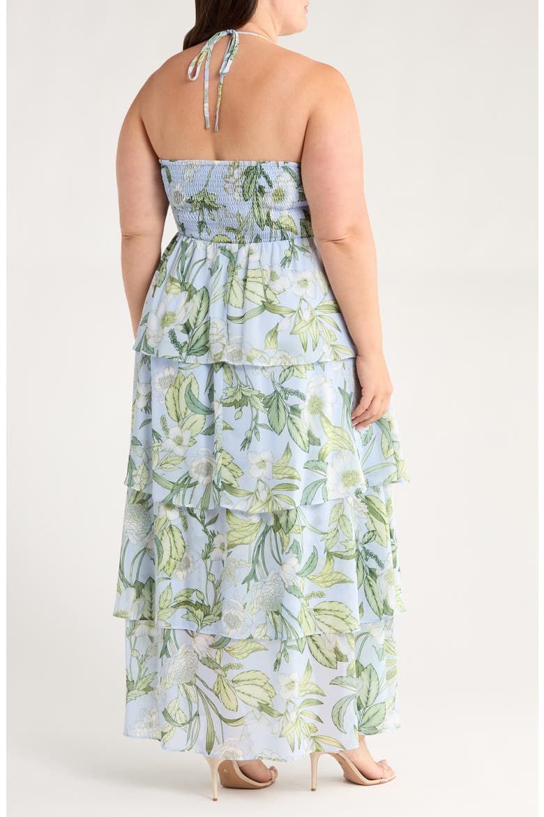 Serenade Tiered Halter Maxi Dress, Alternate, color, BLUE/ WHITE/ GREENS