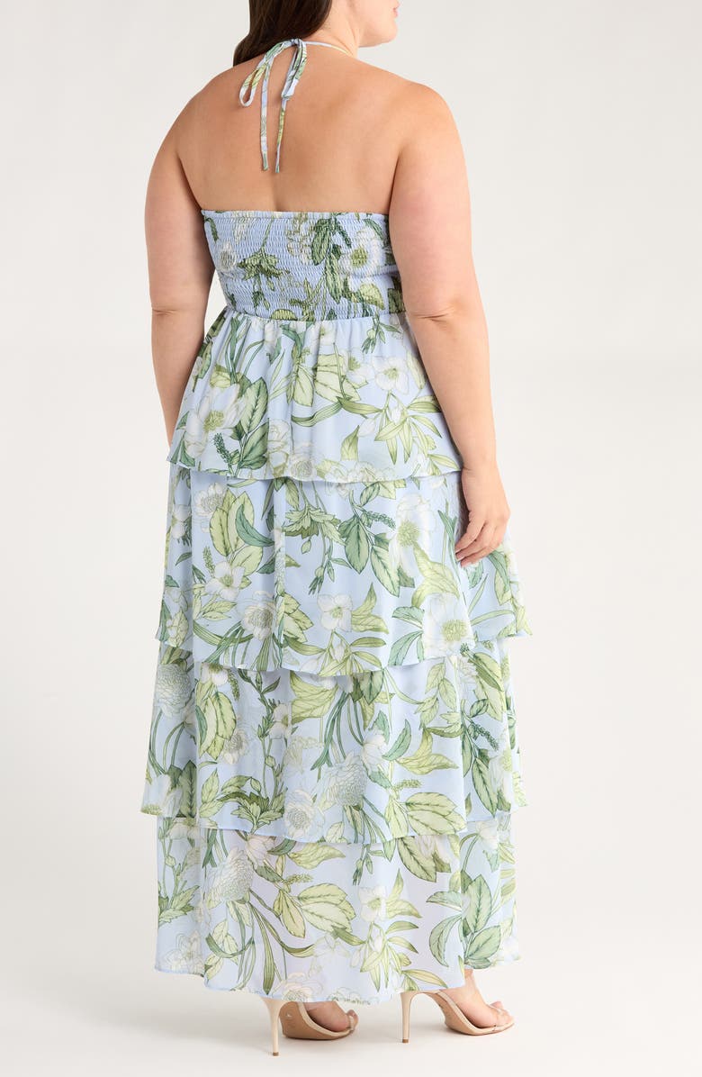 SUGARLIPS Serenade Tiered Halter Maxi Dress, Alternate, color, Blue/ White/ Greens