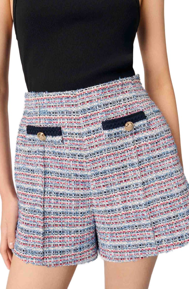 maje Tweed shorts with contrasting trim, Alternate, color, 