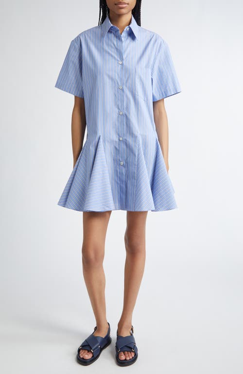Marni Stripe Cotton Poplin Godet Mini Shirtdress In Blue