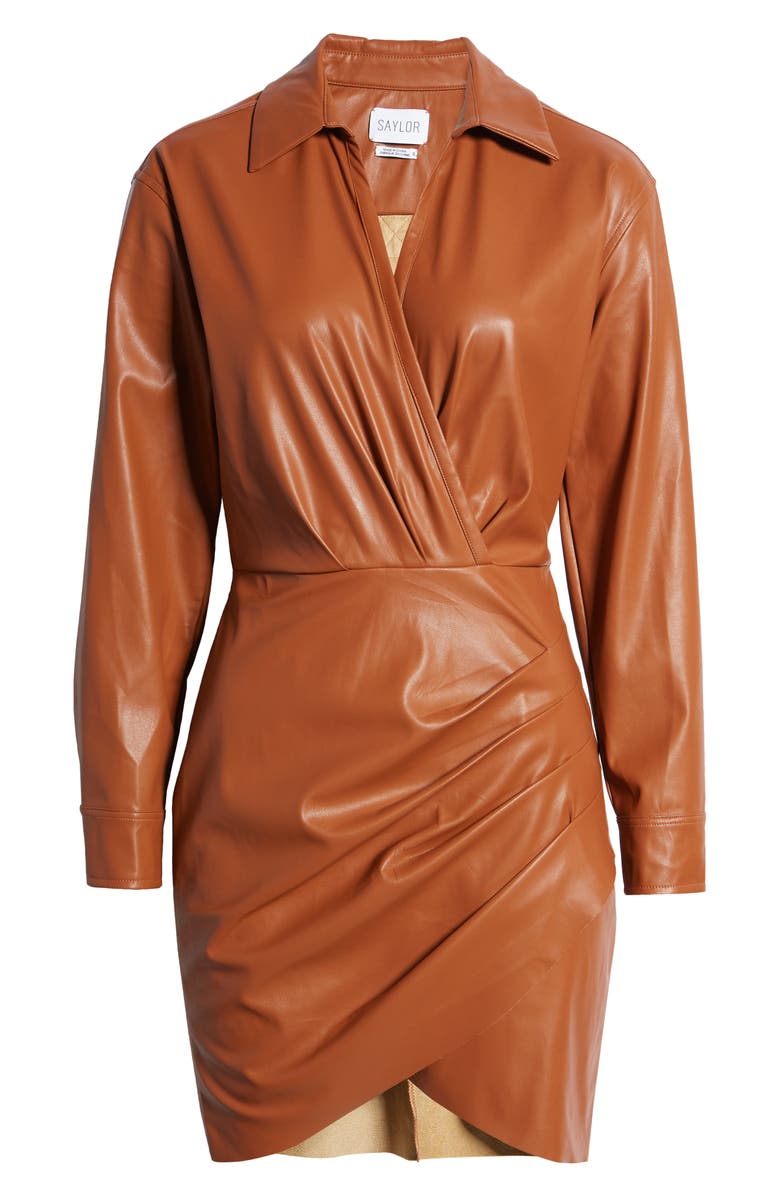 Saylor Romania Long Sleeve Faux Leather Shirtdress, Alternate, color,