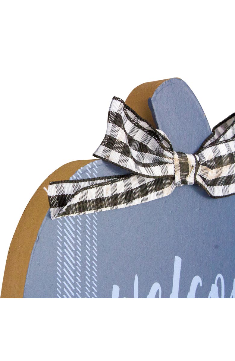 Northlight Fall Harvest Wooden "Hi Pumpkin" and "Welcome Fall" Plaques with Bow - 8" - Set of 2, Alternate, color, Blue