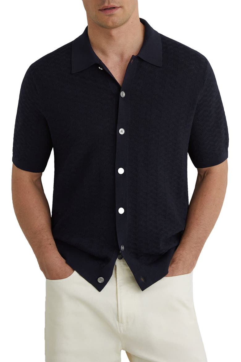 Phoenix Chevron Knit Button-Up Shirt, Main, color, NAVY