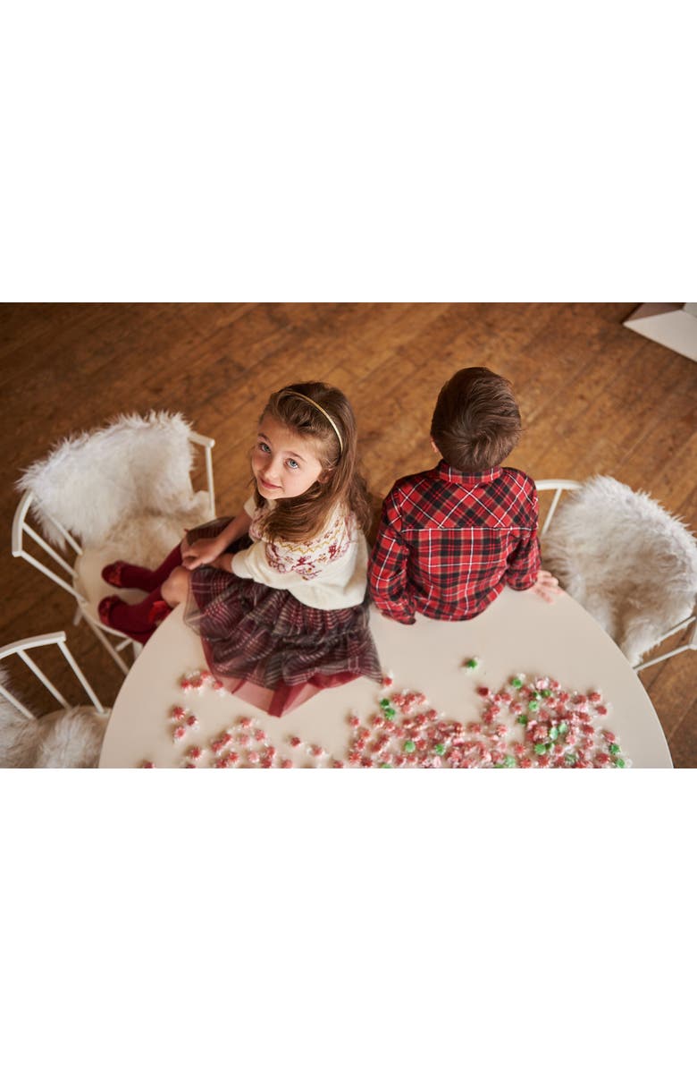Deux par Deux Little Girl's Glittering Tulle Skirt Red Plaid, Alternate, color, 
