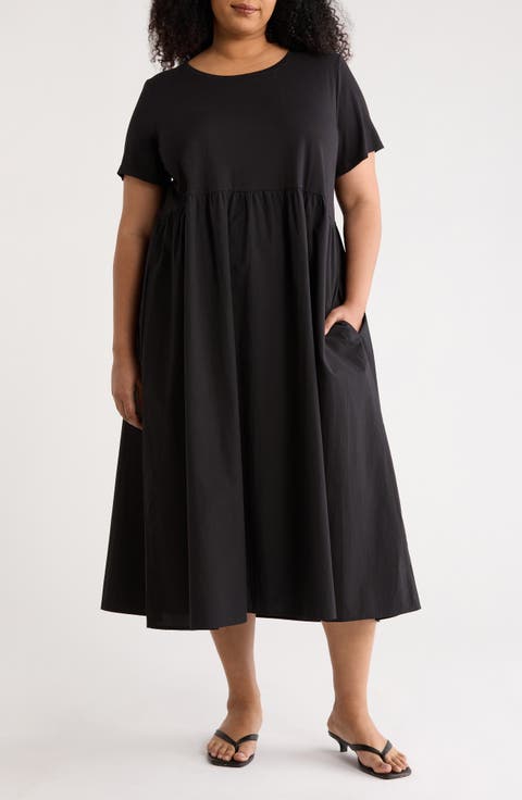 Mixed Media Organic Cotton Midi Dress (Plus)
