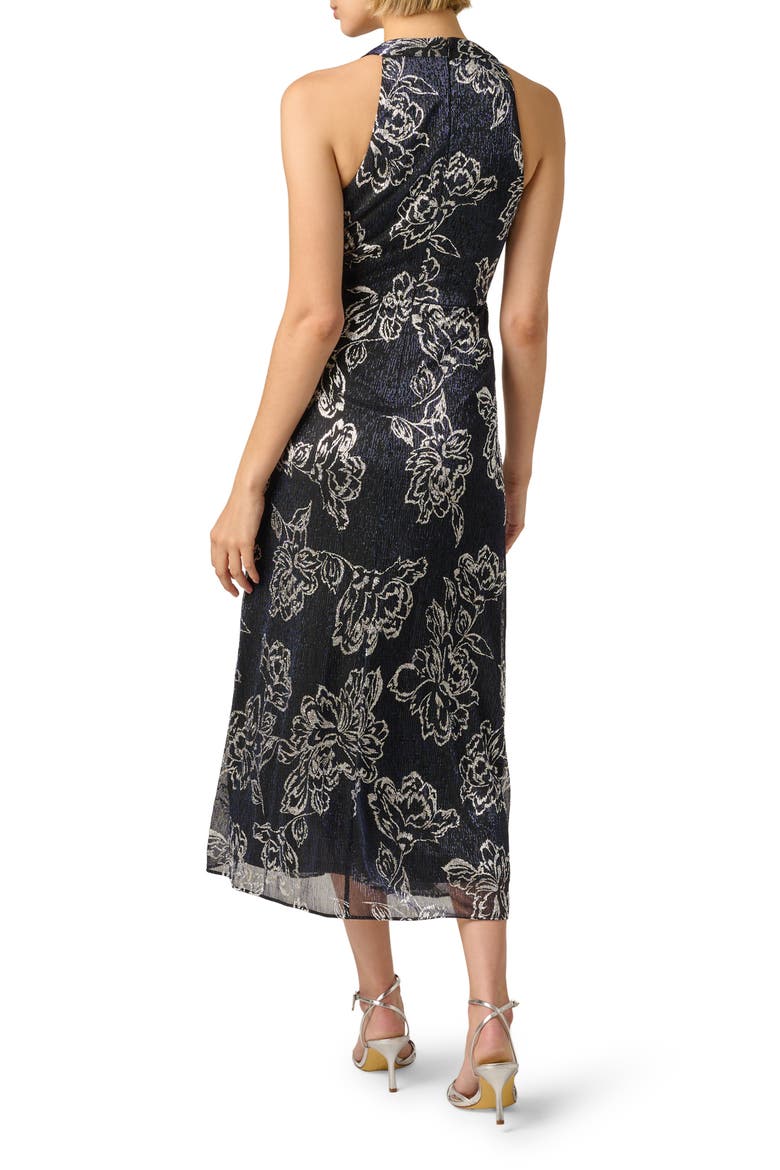 Print Metallic Crinkle Sleeveless Dress, Alternate, color, BLACK/ GUNMETAL