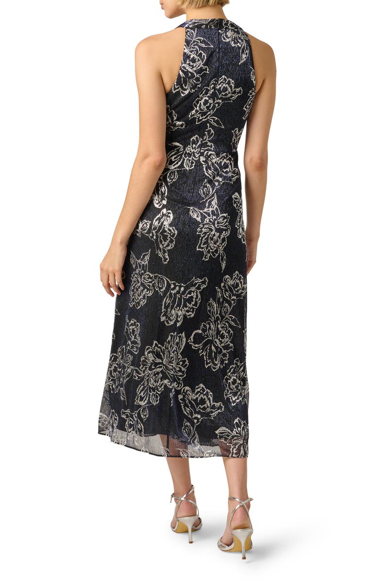 Adrianna Papell Print Metallic Crinkle Sleeveless Dress, Alternate, color, Black/ Gunmetal