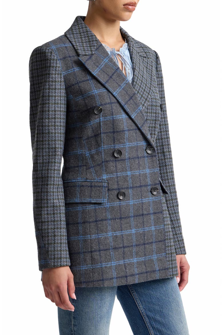 Plaid Double Breasted Blazer, Alternate, color, GREY PLAID MULTI