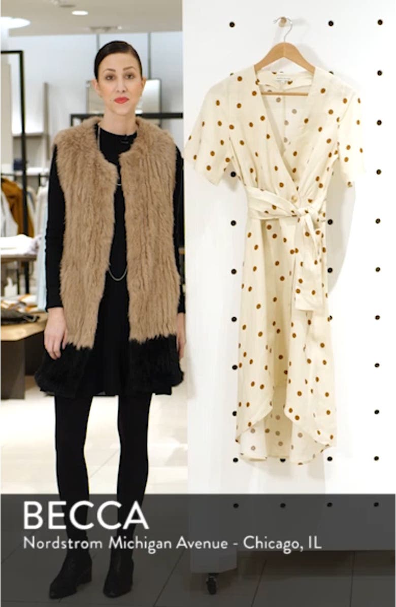 Polka Dot Linen Blend Midi Wrap Dress, sales video thumbnail