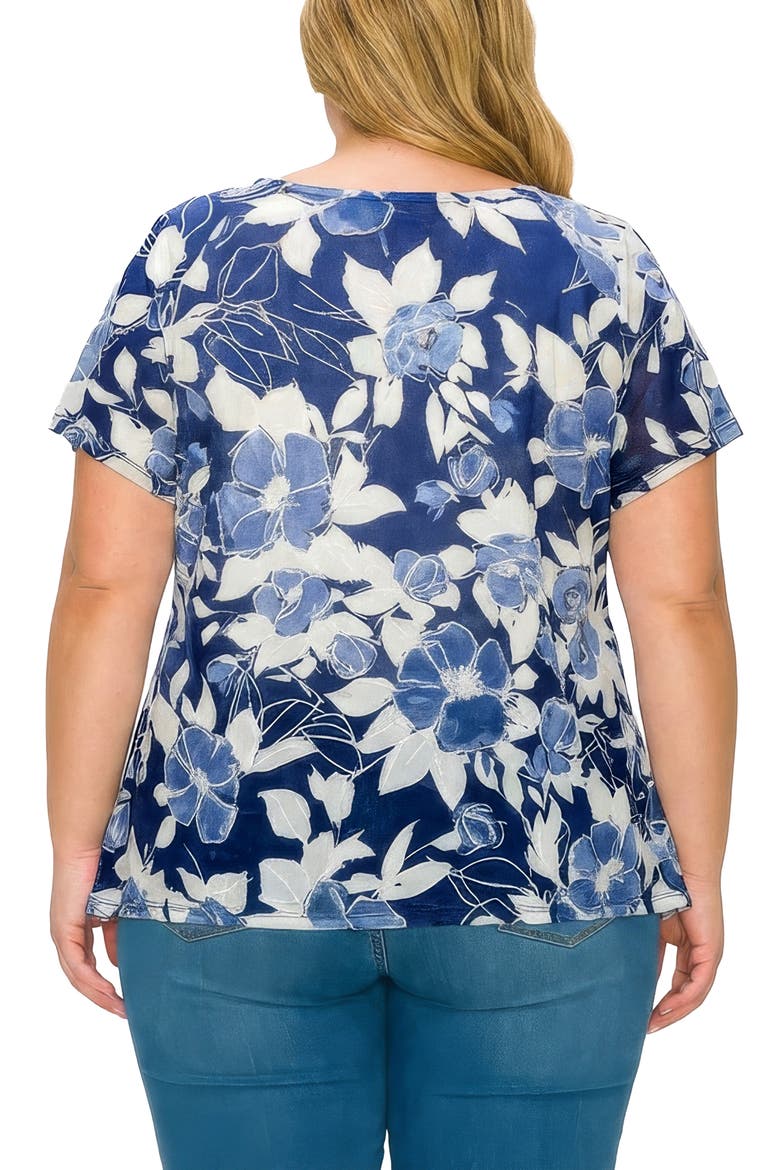 Textured Floral Print Top, Alternate, color, NAVY