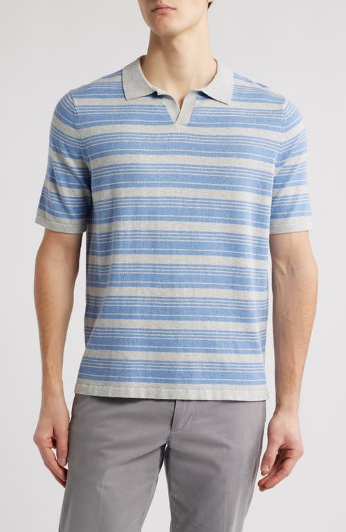 Scott Barber Stripe Johnny Collar Short Sleeve Polo Sweater In Blue