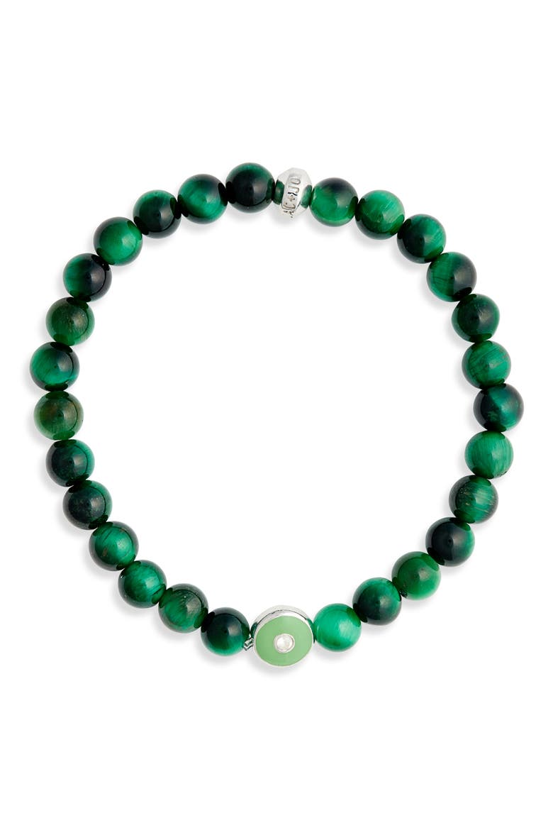 Jac + Jo Soul Green Tiger's-Eye Beaded Stretch Bracelet, Main, color, GREEN