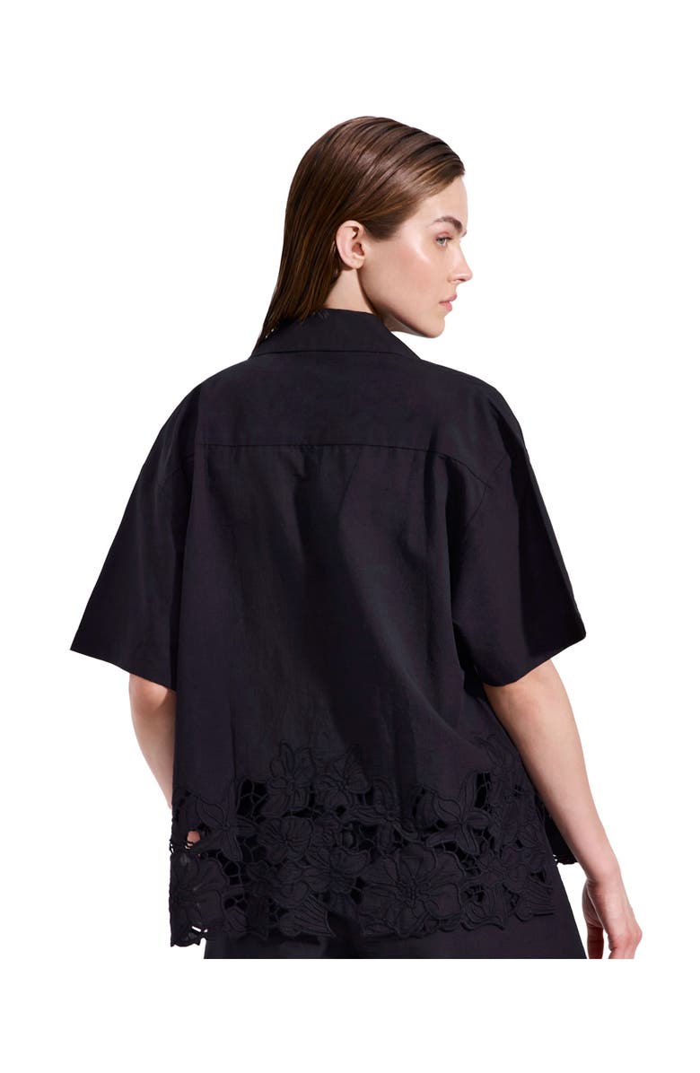 Luma Gottex Amalfi Lace Short Sleeve Button Down Shirt Cover-Up, Main, color, Black