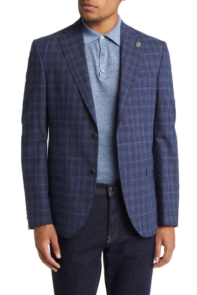 Ralph Extra Slim Fit Plaid Stretch Wool Blend Sport Coat, Main, color, NAVY