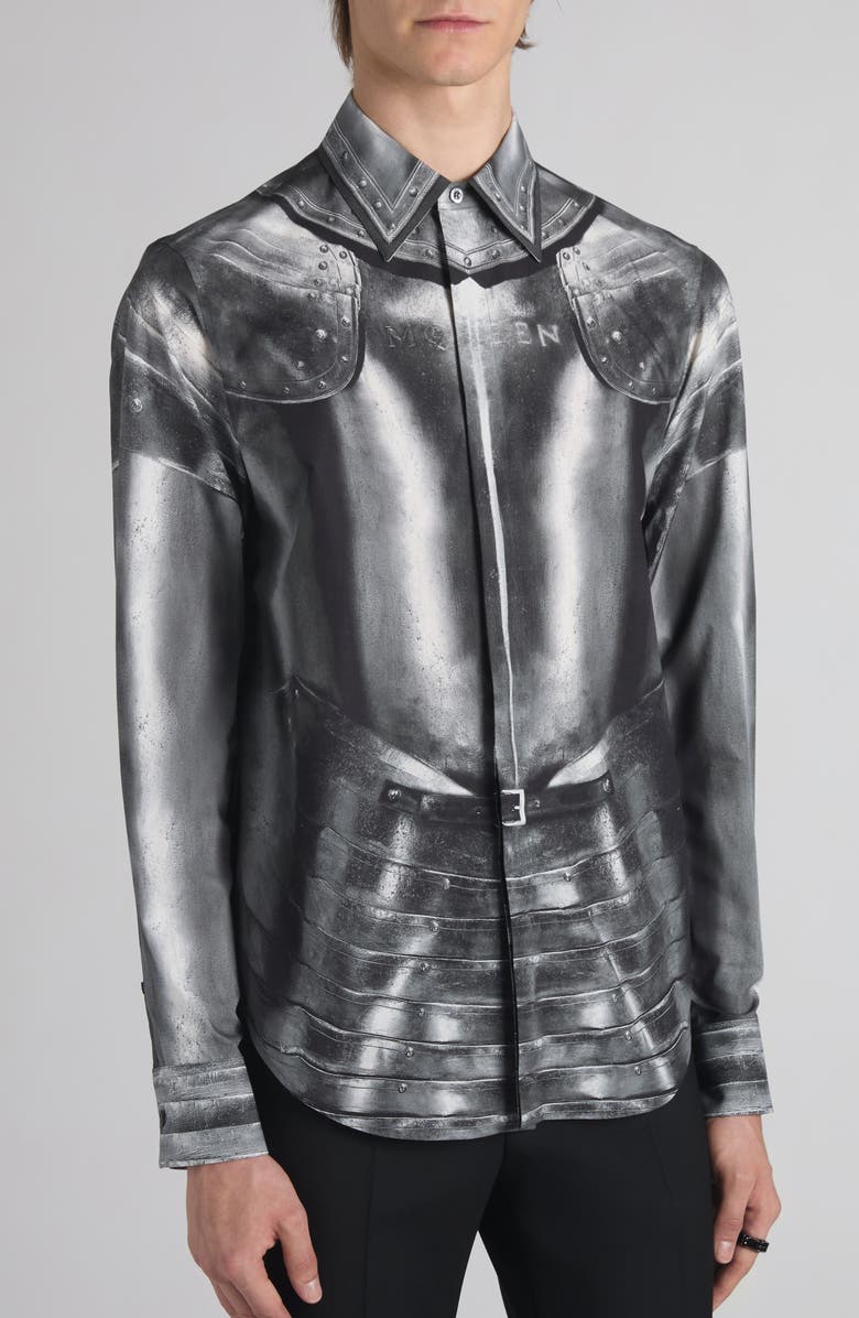 McQueen Armour Trompe l'Oeil Button-Up Shirt, Alternate, color, Steel