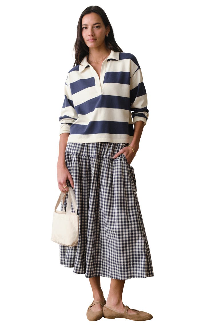 Gia Pima Cotton Gingham Skirt, Alternate, color, NAVY GINGHAM