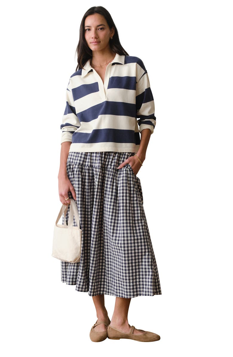 Marine Layer Gia Pima Cotton Gingham Skirt, Alternate, color, Navy Gingham