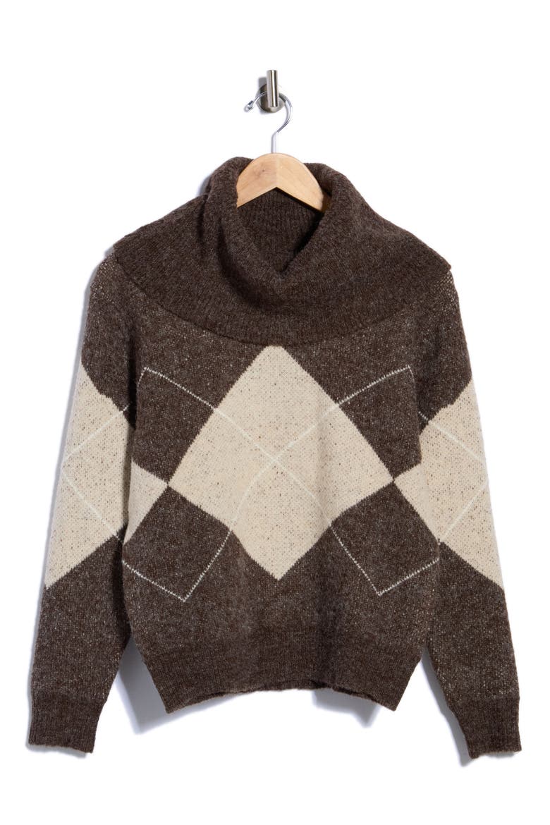 Exploded Argyle Cowl Neck Sweater, Main, color, BRAKEN BRN COMBO
