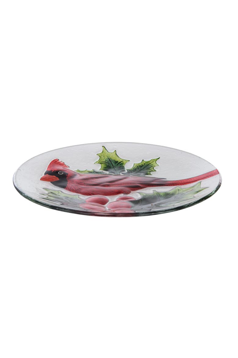 Cardinal Glass Decorative Christmas Plate, Alternate, color, Red