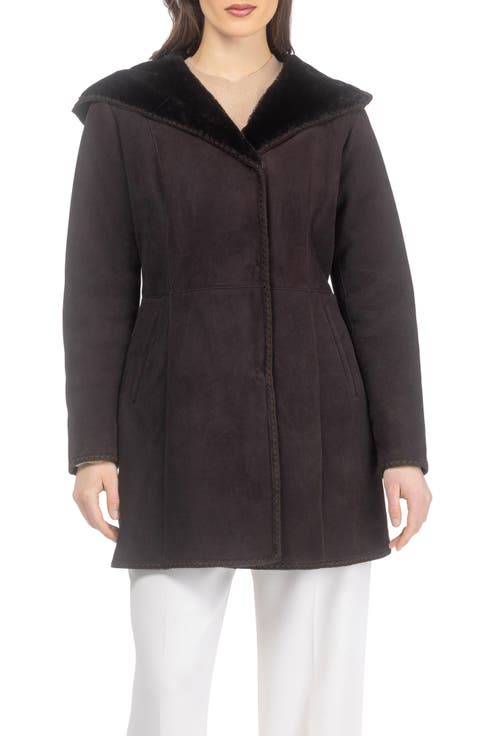 Genuine Shearling Parka with Emboidered Trim