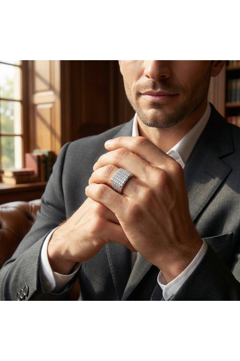 2Ct Diamond Men's Wedding Anniversary Ring 10k Gold Lab Grown, Alternate, color, 10k White Gold