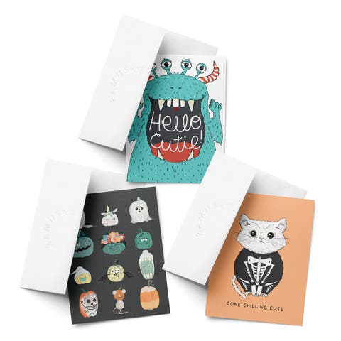 Hello Cutie, Pumpkin Dress Up, Bone Chilling Fall/Autumn Greeting Card Pack Sets (3 ct, Assorted)