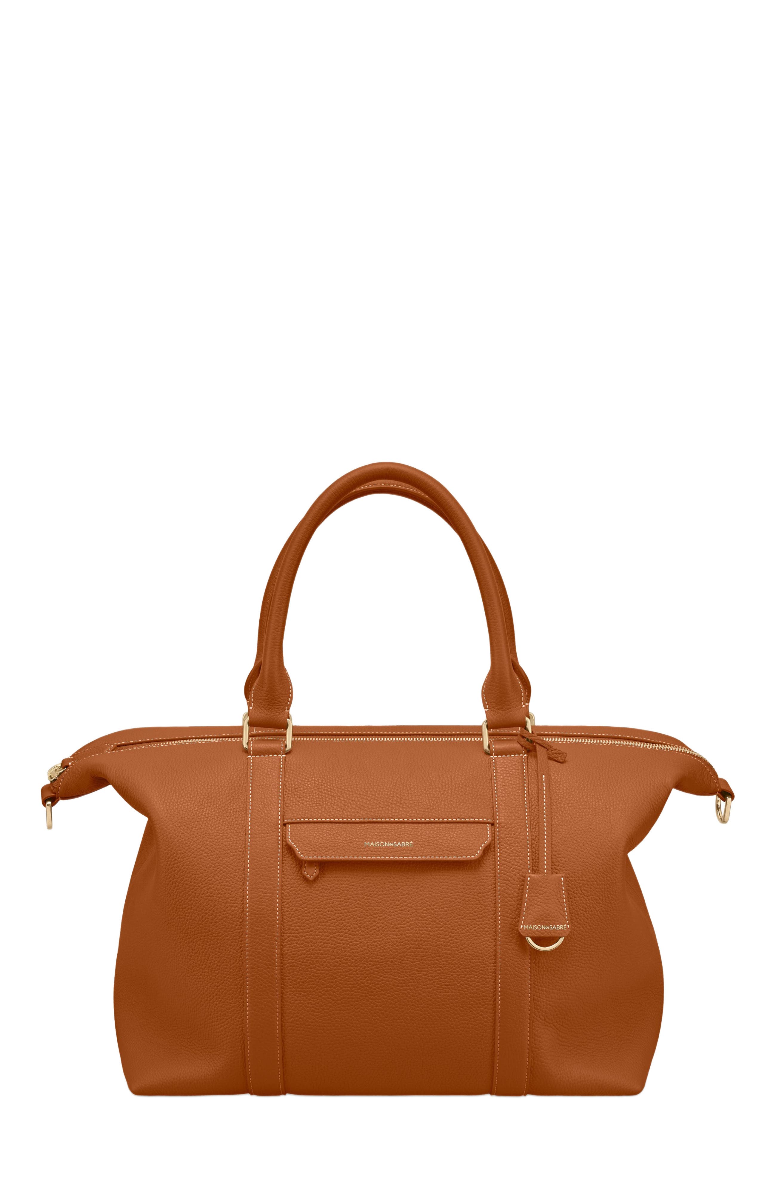 MAISON de SABRÉ Large Leather Weekender Bag in Pecan Brown 