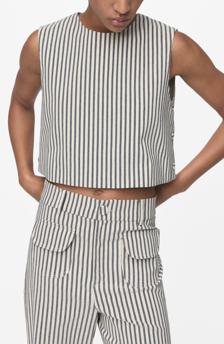 MANGO Stripe Side Button Sleeveless Crop Top, Main, color, Ecru
