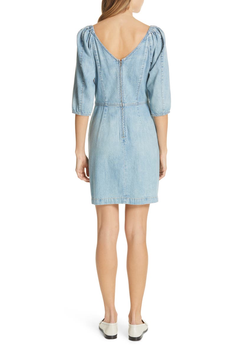 Tie Neck Denim Dress, Alternate, color, FORGET ME NOT WASH