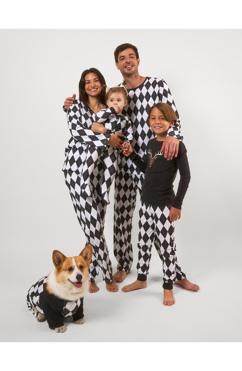 Leveret Kids Two-Piece Cotton Matching Family Holiday Pajamas, Argyles & Holiday Prints, Alternate, color, Argyle Black & White