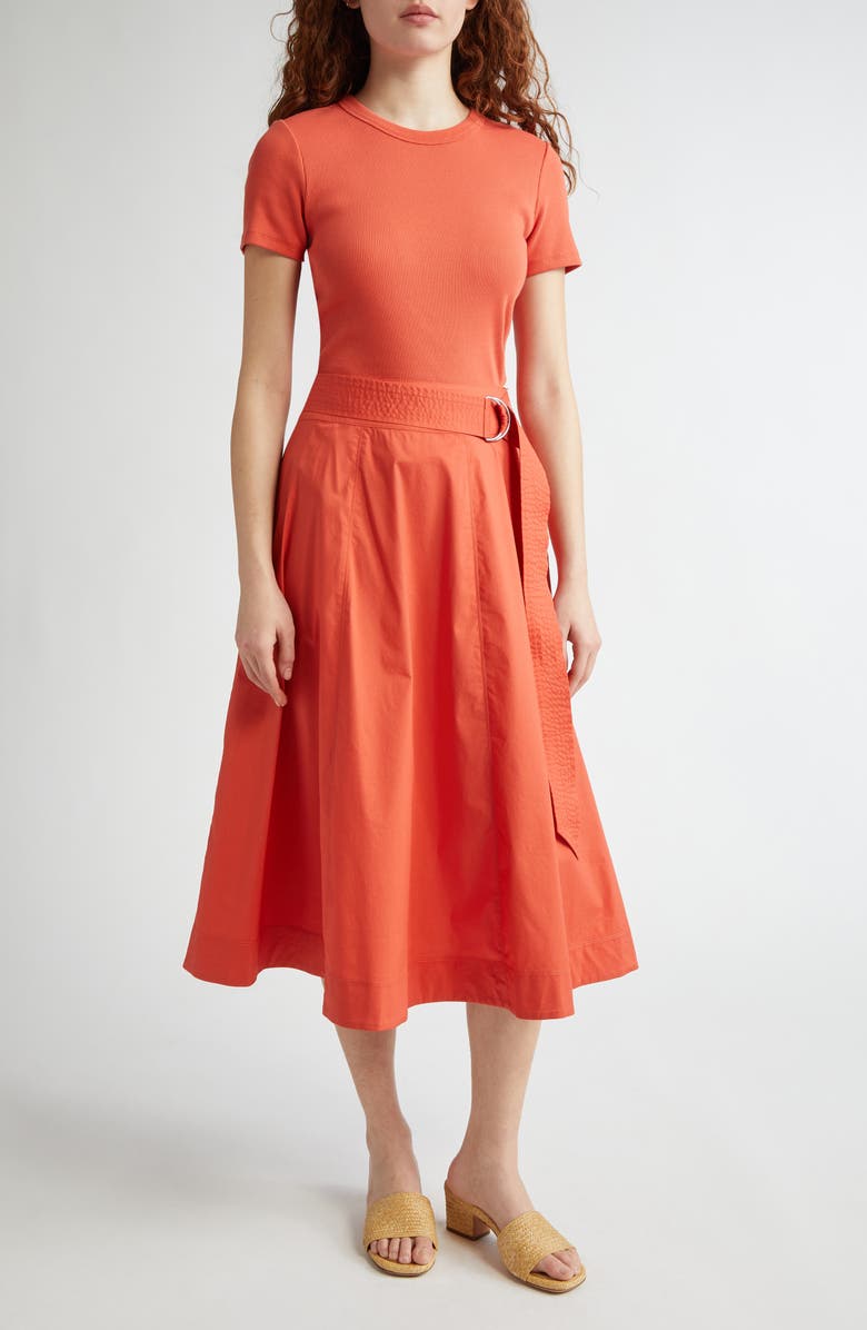 Veronica Beard Facia Belted Stretch Cotton Skirt, Alternate, color, Persimmon
