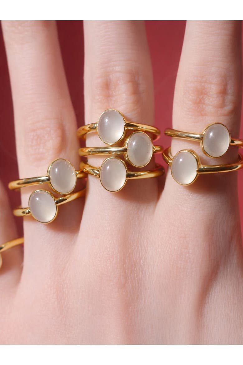 Halo White Gemstone Cabochon Ring, Alternate, color, Gold