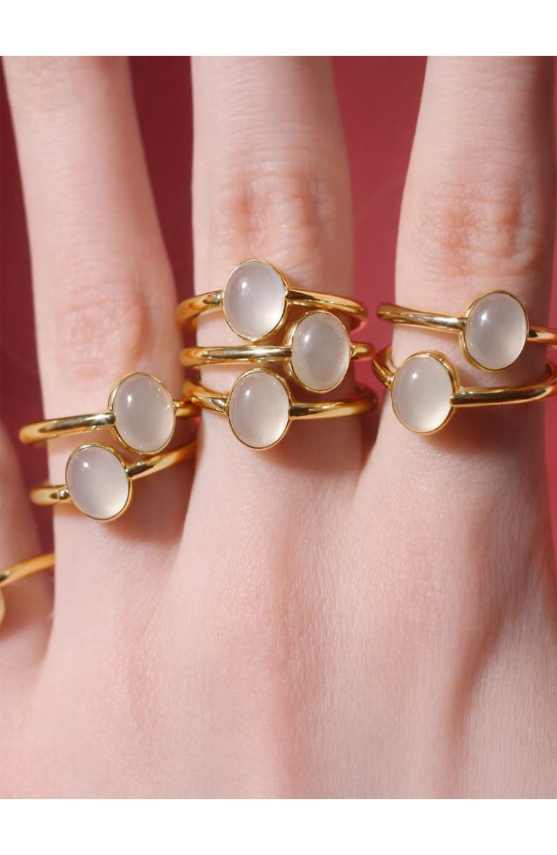 seree Halo White Chalcedony Cabochon Ring, Alternate, color, Gold