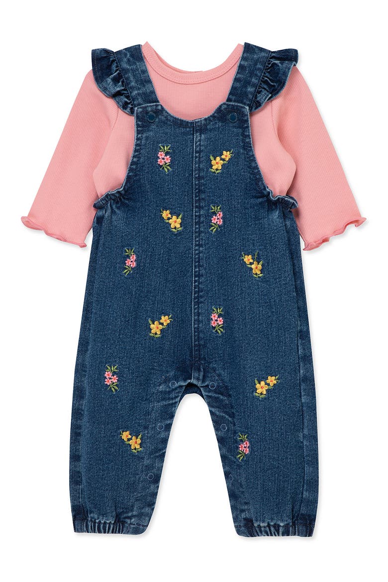 Floral Embroidered Overalls & Shirt Set, Alternate, color, BLUE