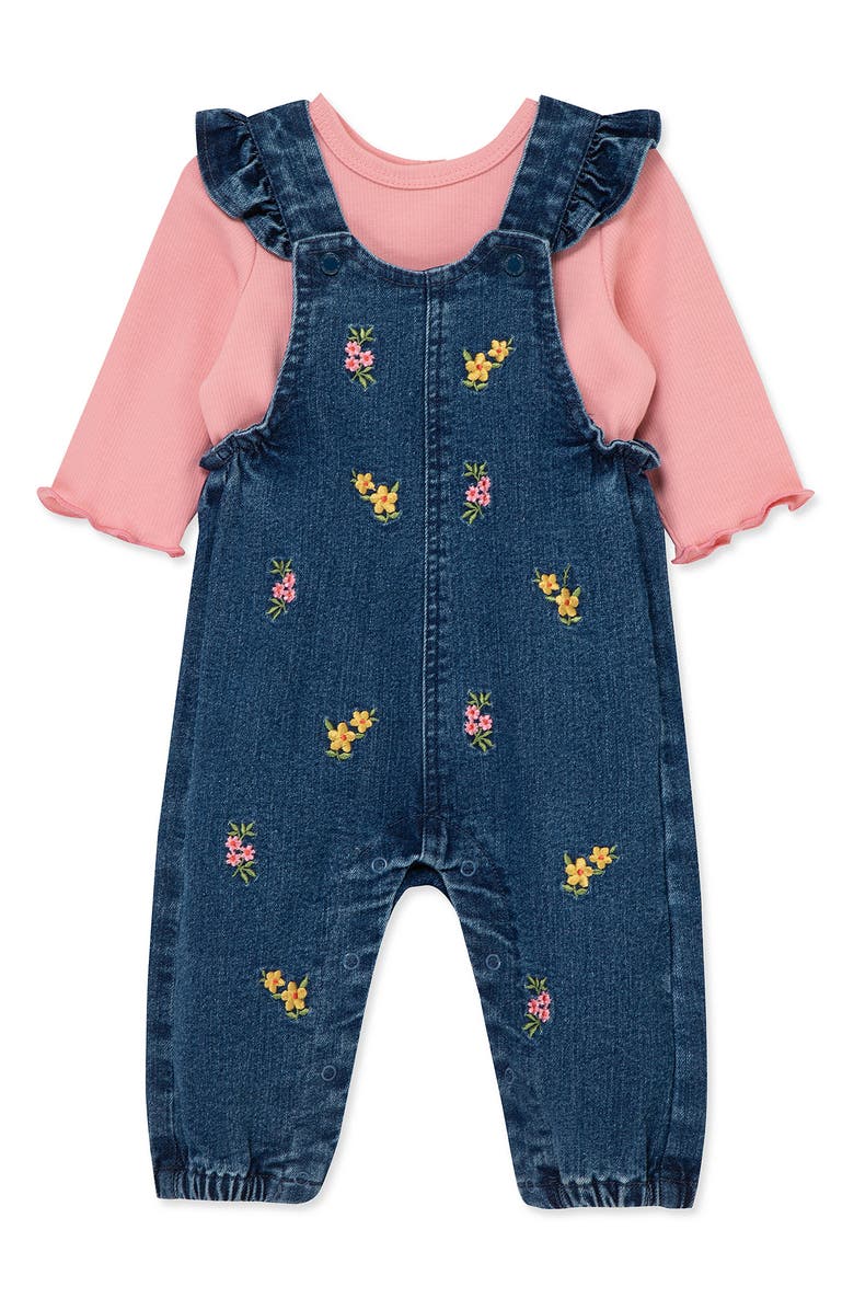 Little Me Floral Embroidered Overalls & Shirt Set, Alternate, color, 
