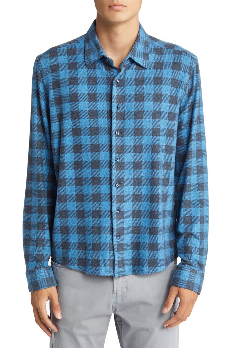Dry Touch® Performance Buffalo Check Fleece Button-Up Shirt, Main, color, BLUE