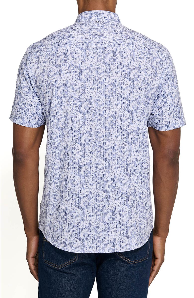 Brooklyn Brigade Sketched Foliage Short Sleeve Button Down Performance Shirt, Alternate, color, White/Blue