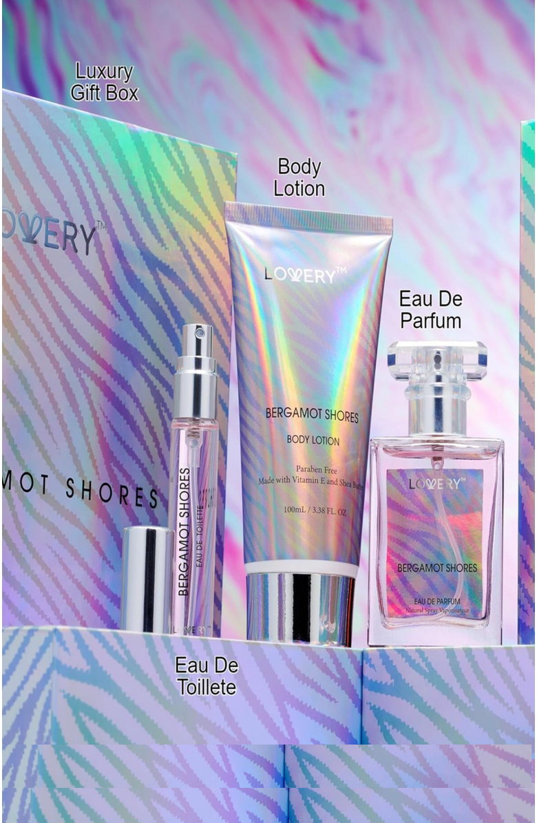 Lovery 3-Pc. Bergamot Shores Eau de Parfum Gift Set with Body Lotion, Alternate, color, Silver, Pink, Lavender